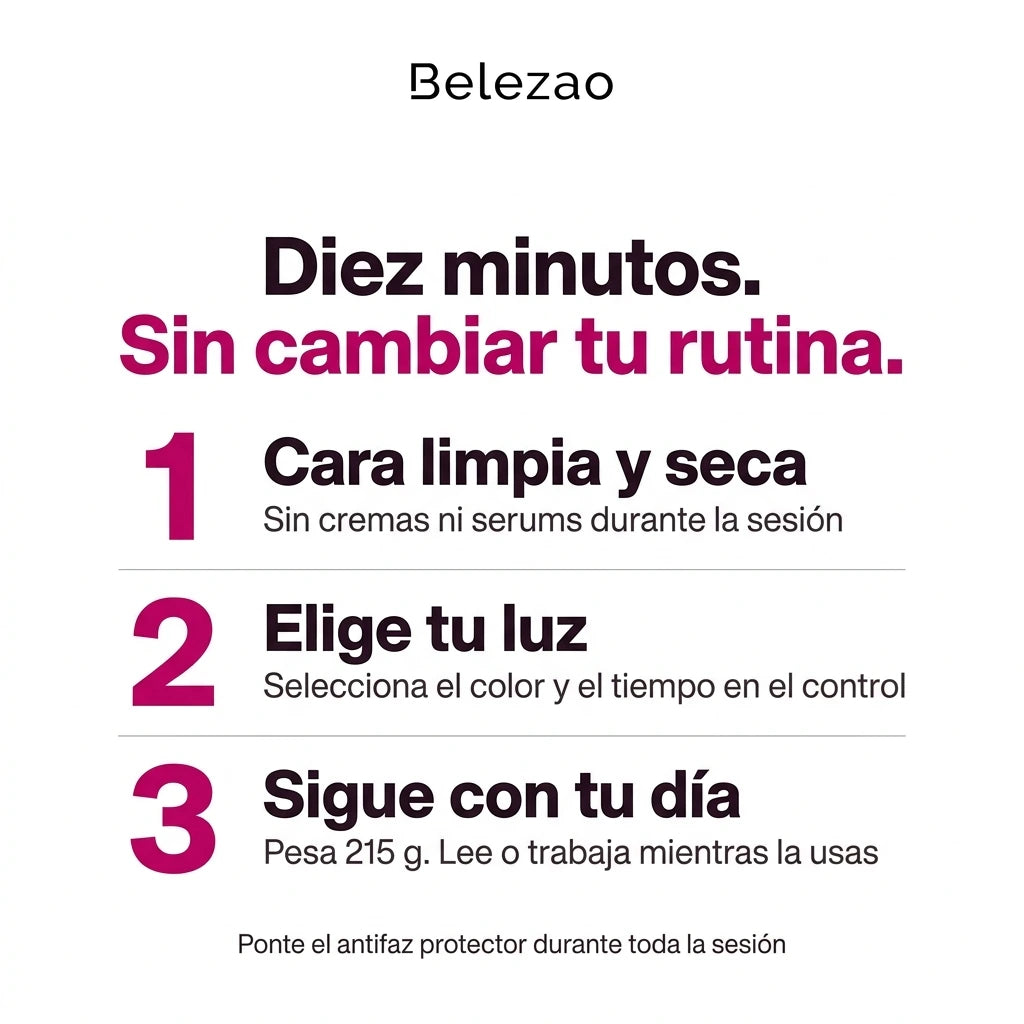Como se usa en tres pasos: cara limpia, elige tu luz, sigue con tu dia