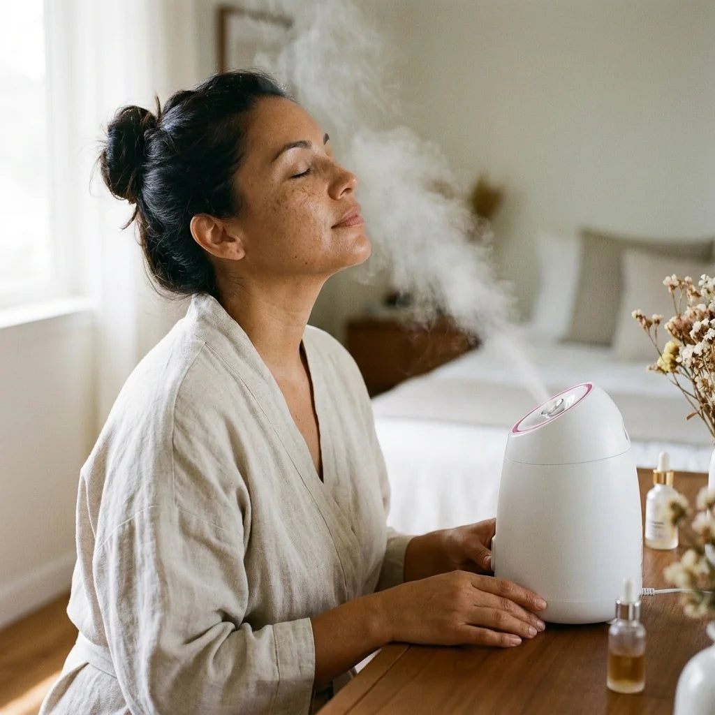 Mujer usando el NaturaGlow Pro en casa