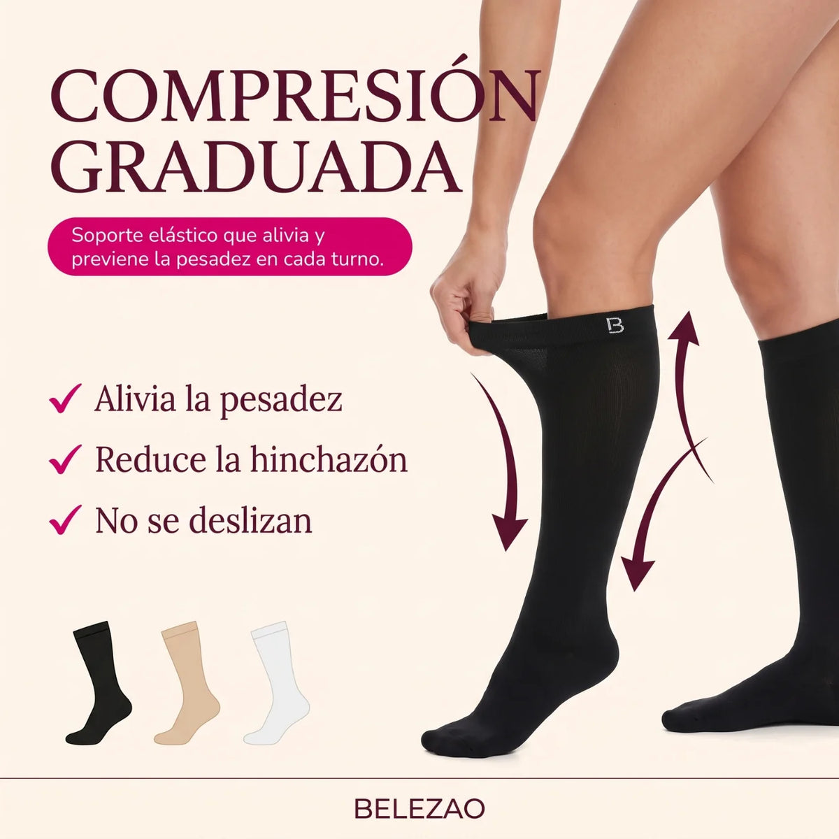 Compresion graduada: aprieta mas en el tobillo para devolver la sangre